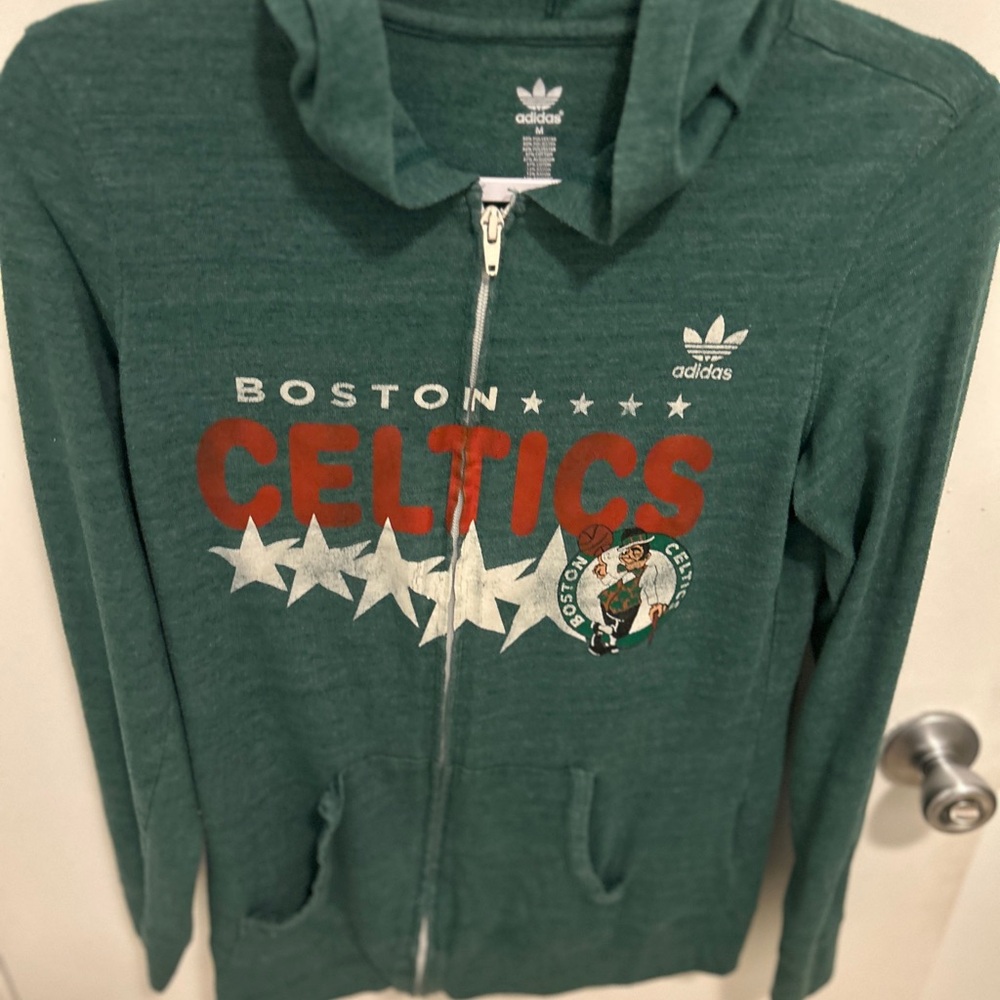 Adidas Boston  Celtics Hooded Shirt NBA Full Zip Long Sleeve Womens Medium RARE